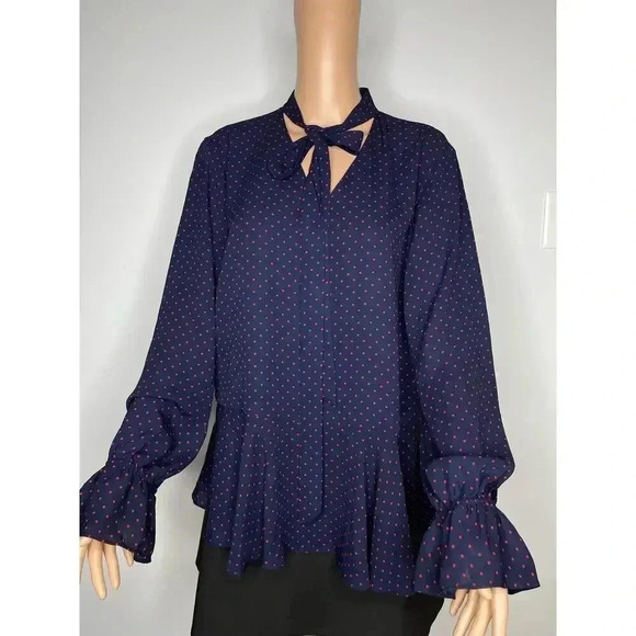 Lauren Ralph Lauren Tie-Neck Georgette Blouse size XL polkadot - Picture 10 of 12
